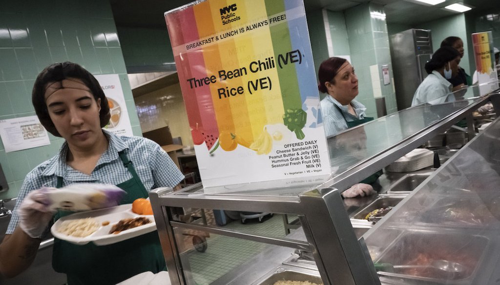 Vegetarian and vegan options were available to seventh graders during their lunch break Feb. 10, 2023, in a public school in the Brooklyn borough of New York. (AP Photo/Wong Maye-E)