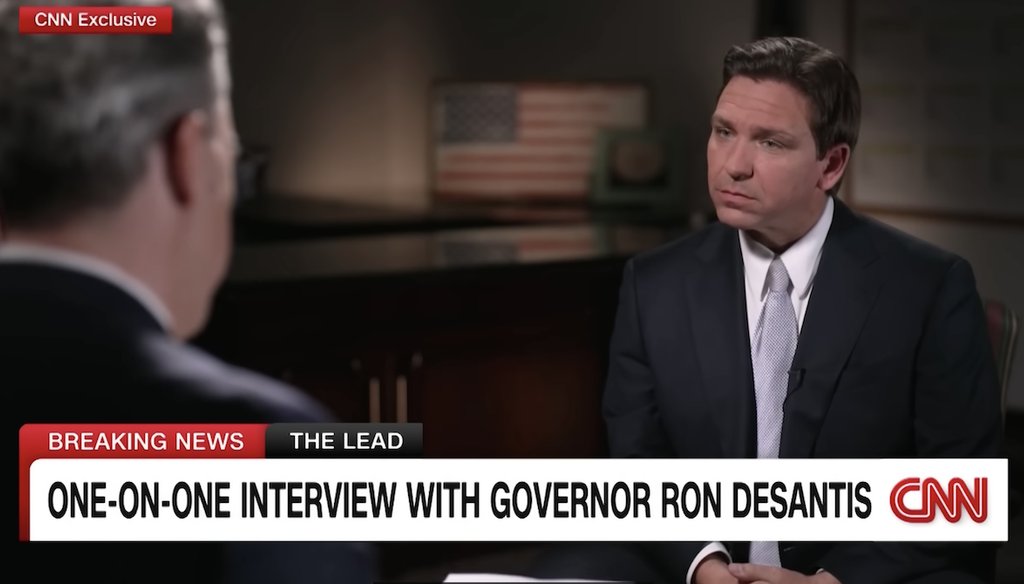 Republican presidential candidate Florida Gov. Ron DeSantis sits down for an interview with CNN's Jake Tapper in July 2023. (Screenshot via YouTube)