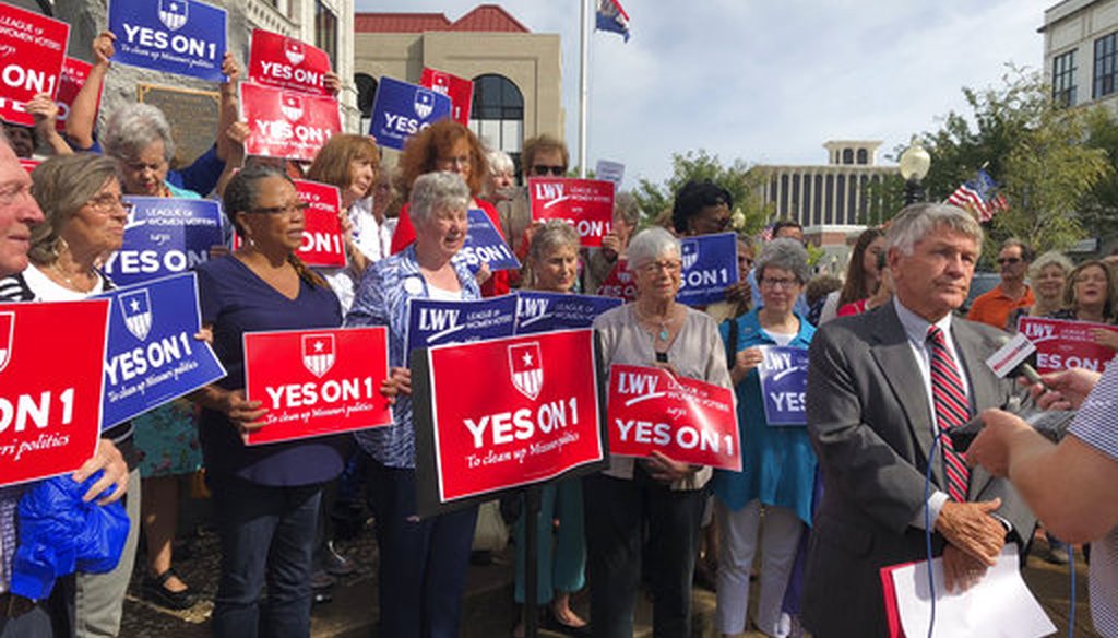Supporters of a 2018 redistricting ballot measure in Missouri gathered in Jefferson City, Mo. (AP)